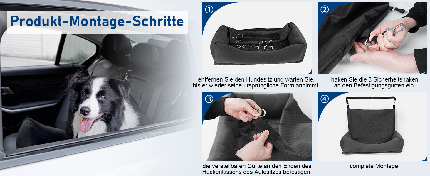 Honey Paws Dog Car Seat for Medium & Large Dogs - Universal Backseat Cover for Small/Medium Dogs up to 25kg - Non-Slip, Washable, Deep Black