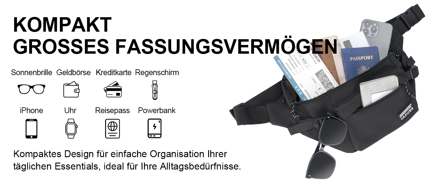 Спортивна нагрудна сумка YaKuss, велика водонепроникна поясна сумка через плече, регульований ремінь для бігу, подорожей, чорна