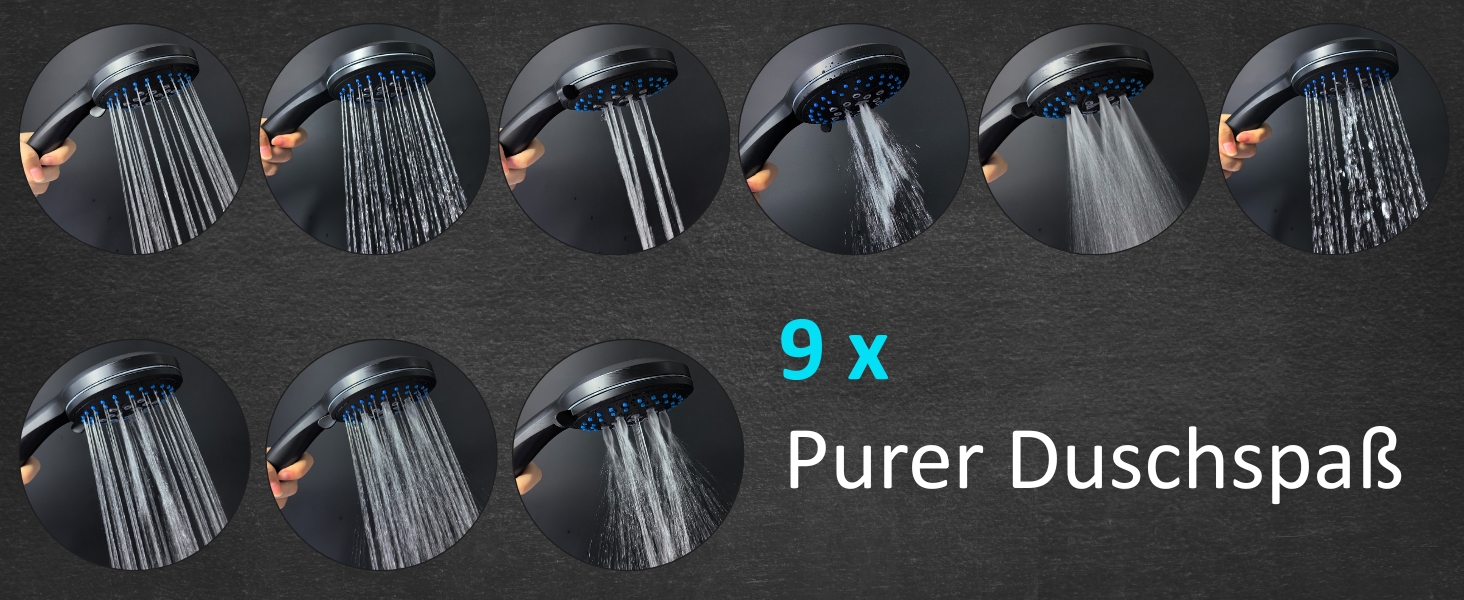 Насадка для душу Energy Rain з 9 режимами, високий тиск, економія води, ручна лійка для душу, чорний колір