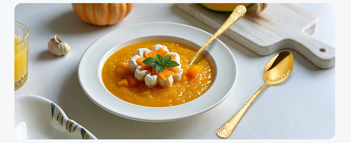 Набір столових приборів на 6 осіб HONKKU, нержавіюча сталь, з ножами для стейку, миючий посуду, з квітковим візерунком (30 предметів, золотий)