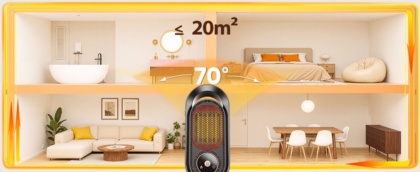 Електричний обігрівач, портативний обігрівач для кімнати, енергозберігаючий 1500W, керамічний з термостатом, таймером та 3 режимами, захист від перегріву та перекидання для офісу та спальні