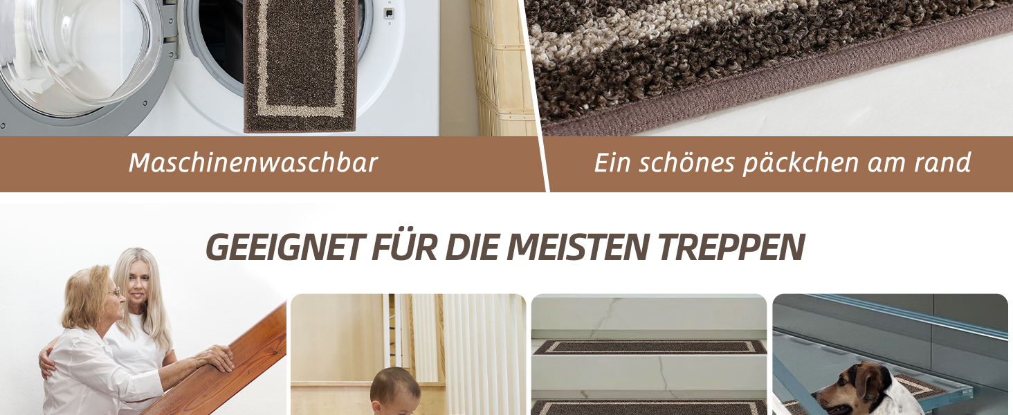 Килимок для сходин COSY HOMEER 70x22 см (15 шт.), самоклеючий, антиковзкий, для дому, машинного прання, 100% поліестер, TPE-підкладка (Коричневий, 4 шт.)