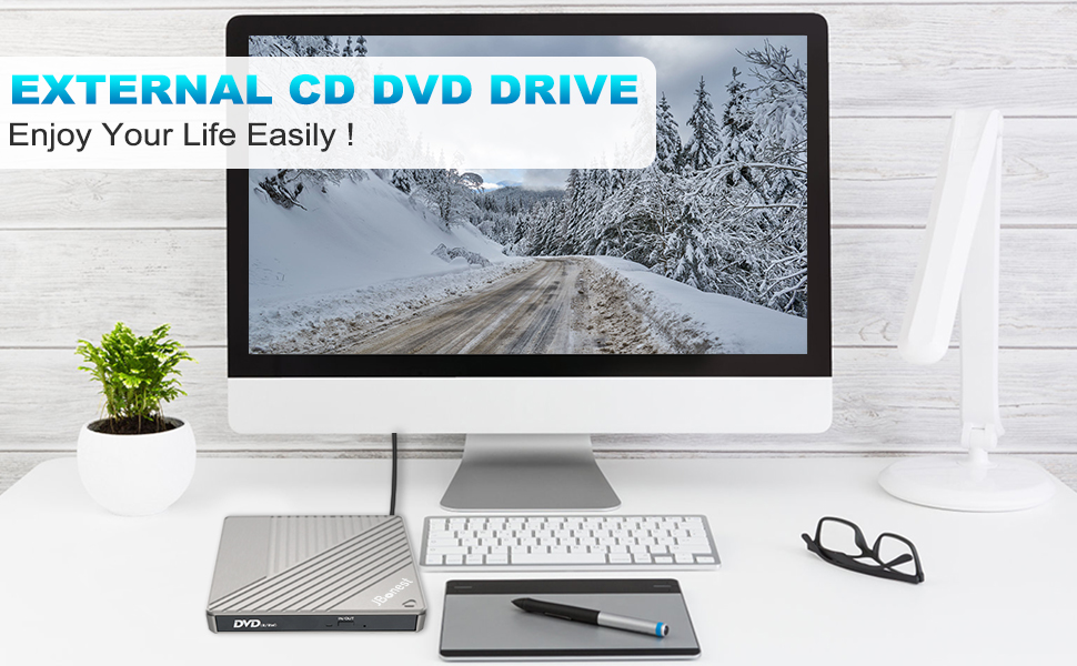 Зовнішній CD/DVD привід USB 3.0 Type-C з картридером SD/TF, портативний RW-записувач для ноутбука, ПК, MacBook (Windows, macOS, Linux), сірий