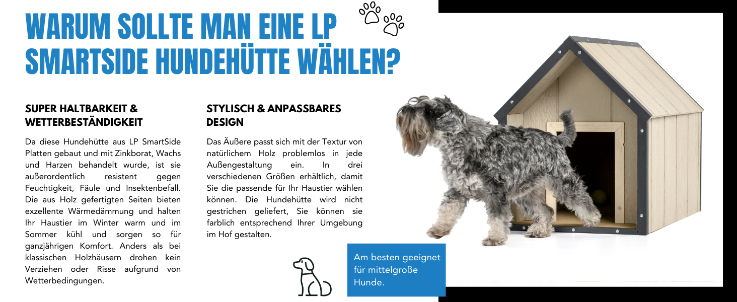 Будка для собак Outdoor маленьких порід – дерев'яна будка для собак, водостійкий дах 76 x 99 x H80 см, розмір S, Timbela M401-1, розмір M, 76x99xH80cm, натуральне дерево (розмір M, 57x95xH68cm, LP SmartSide дерев'яні панелі)