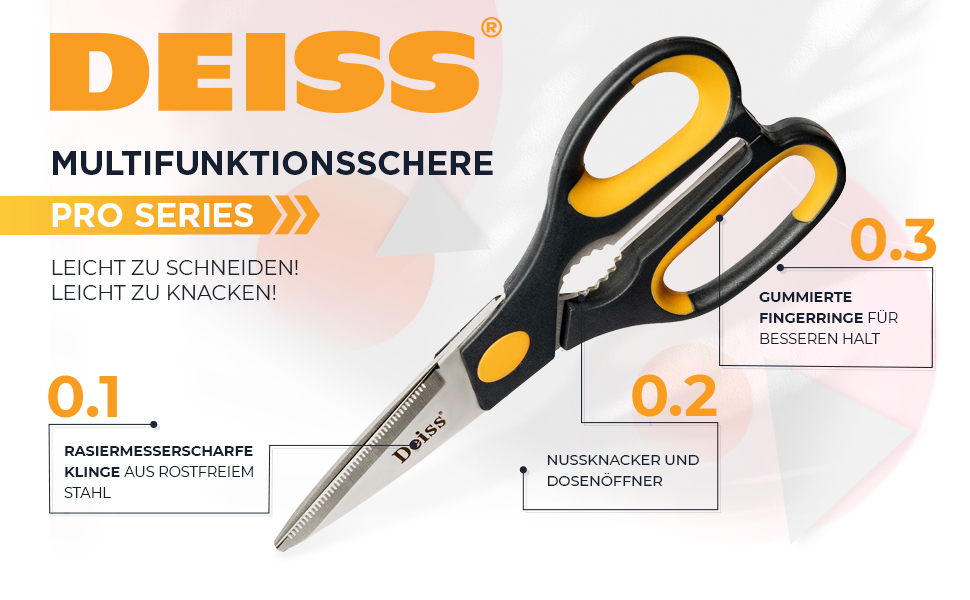 Кухонні ножиці Deiss PRO Heavy Duty з нержавіючої сталі - універсальні, для птиці, риби, м'яса, салатів та зелені