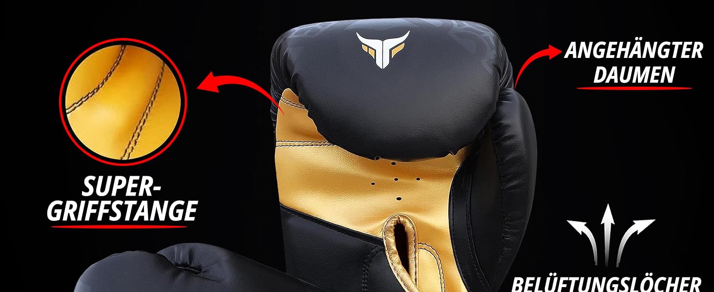 Боксерські рукавички MyTra Fusion 10oz, 12oz, 14oz, 16oz для MMA, боксу, спарингу, муай-тай, кікбоксингу (чорний/золотий)