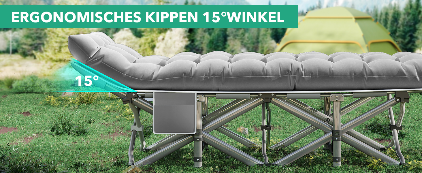 Розкладне ліжко Feldbett з матрацом, до 208 кг, сіре, XL 190x71x35 см - для кемпінгу, саду, пляжу, гостей