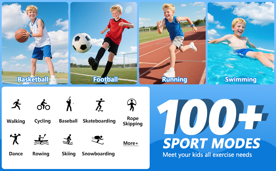 Дитячий розумний годинник Smartwatch Kinder з фітнес-трекером: пульсометр, крокомір, моніторинг сну, водонепроникність IP68, ігри, 1.85' HD-екран для дівчаток та хлопчиків 6-16 (блакитний)