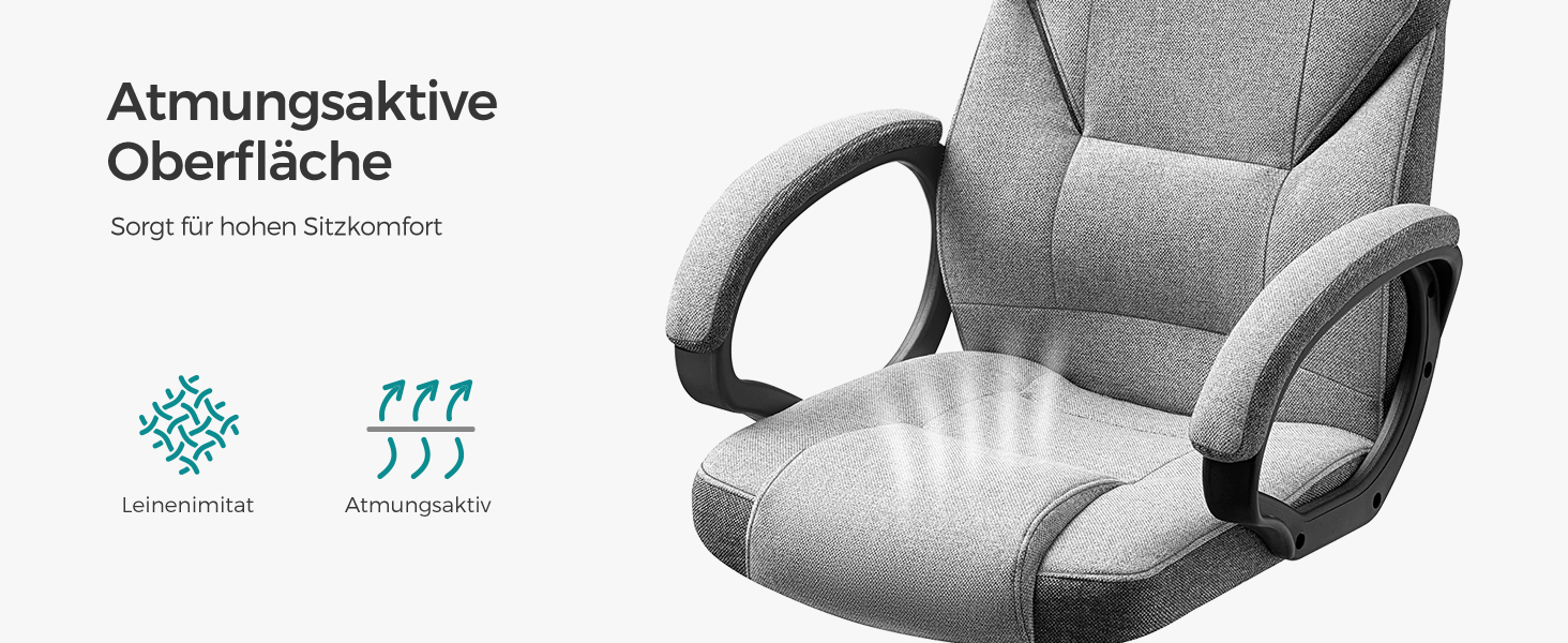 Крісло офісне SONGMICS, крісло для офісу, крісло для комп'ютера, крісло шеф-менеджера, регульована висота, оббивка, сірий (54 x 50 x 112-122 см)