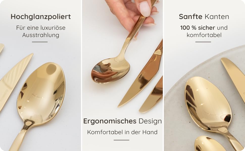 Набір столових приборів на 6 осіб, 36 предметів, нержавіюча сталь 18/0, золотистий, для ресторану та дому