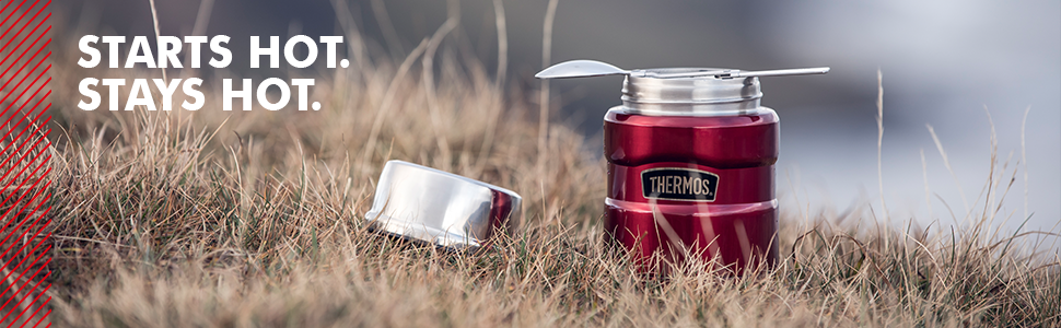 Термос для їжі King Stainless 0,47л, червоний, нержавіюча сталь, з ложкою, BPA-free