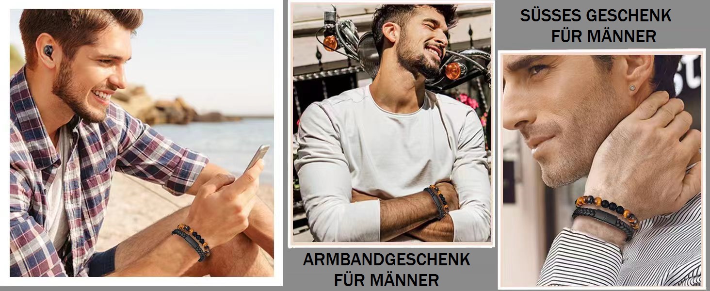 Чоловічий браслет з натуральної шкіри, чорний, плетений, з магнітною застібкою (2 шт.)