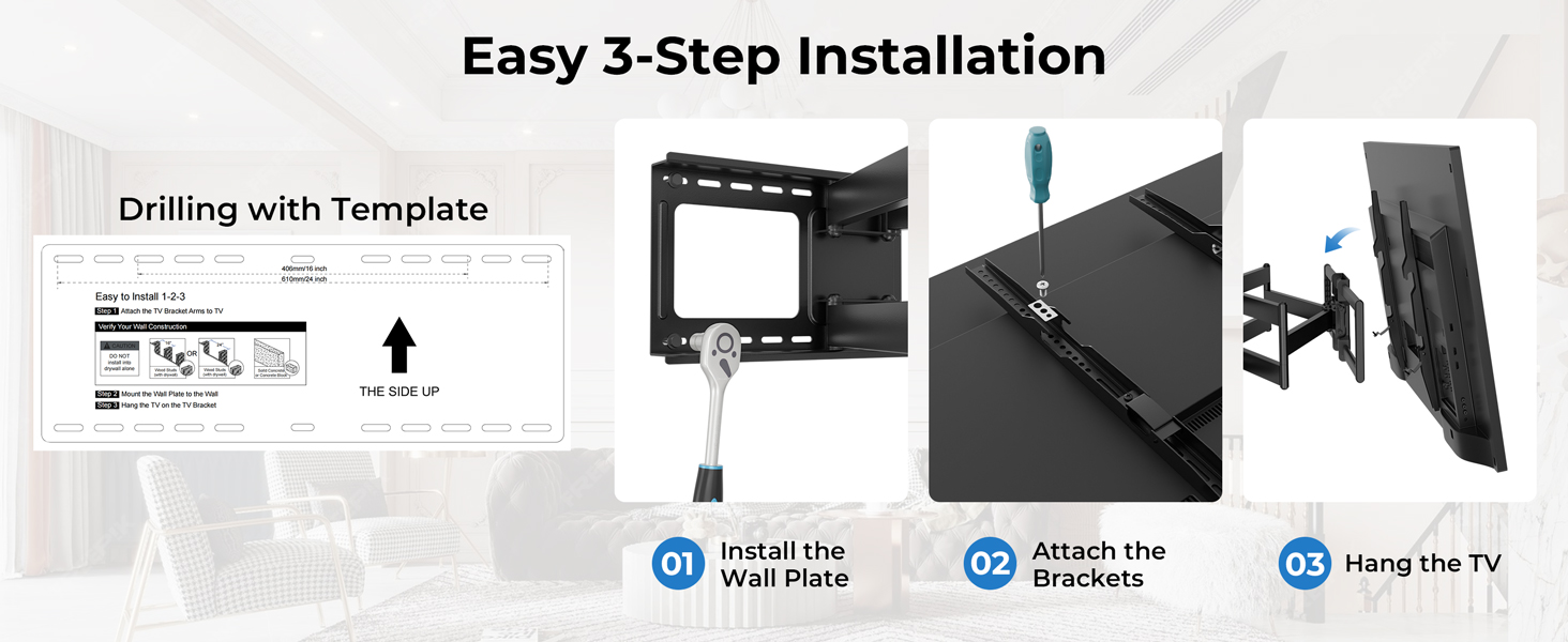 Настінний кріплення для телевізора BONTEC 60-110 дюймів, до 125 кг, подвійний важіль, витягування 1016 мм, регульований, поворотний, сумісний з VESA 800x600 мм, для великих XXL телевізорів