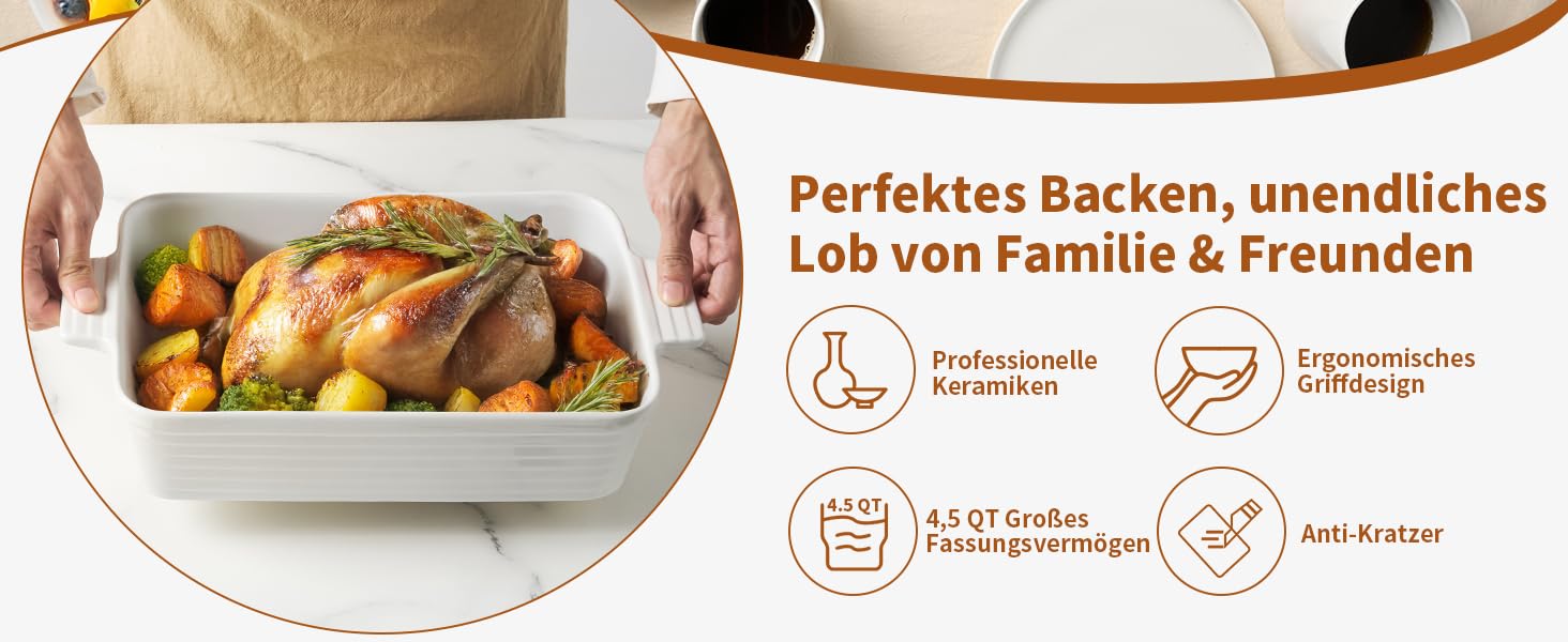 Форма для запікання Jassceram, 4.9 л, порцеляна, біла, для духовки, з ручками, для лазаньї та запіканок