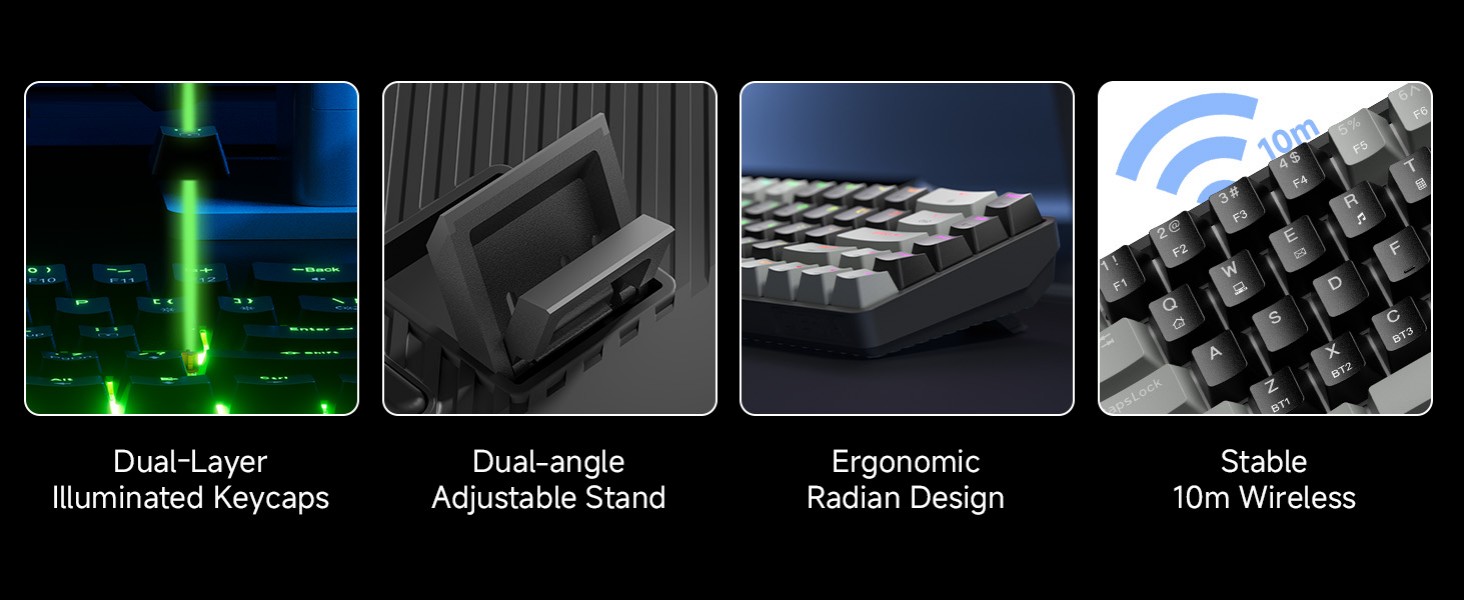 Dierya DK68 - Бездротова ігрова клавіатура з RGB підсвічуванням (68 клавіш, механічні перемикачі Red, QWERTY, Grey-Black)