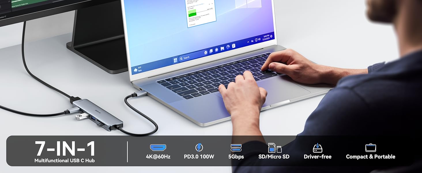 MOKiN USB-C хаб 6-в-1: HDMI 4K, 2xUSB 3.0, USB 2.0, SD/MicroSD, для MacBook, XPS та інших пристроїв