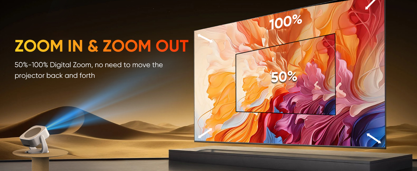 Портативний проєктор 4K Native 1080P з Wi-Fi, Bluetooth та автоматичною корекцією трапецеїдальних спотворень. Підходить для домашнього кінотеатру та використання на відкритому повітрі. Сумісний з ноутбуком, смартфоном та мишкою.