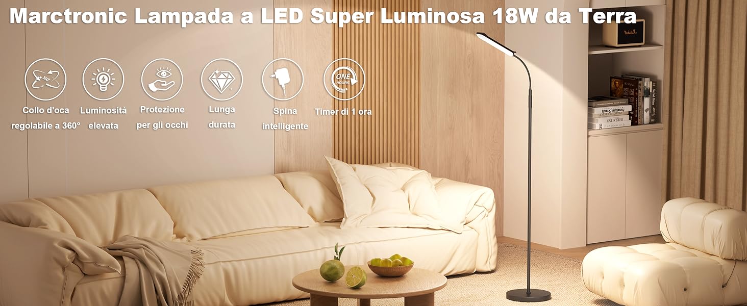 LED-стельова лампа Marctronic для вітальні, диммування, регулювання висоти, 18W, 1800LM, з пультом та сенсором, сучасний дизайн, для офісу, спальні (чорний)