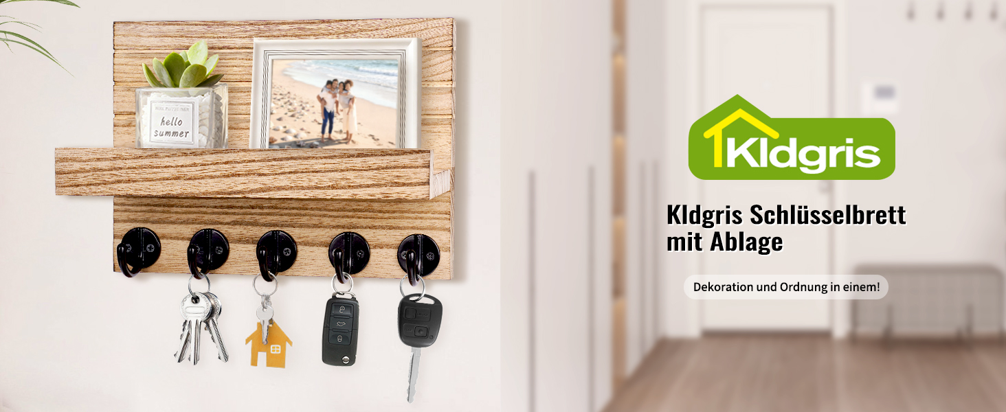 Дерев'яне ключниця з полицею на стіну, декоративне настінне кріплення для ключів, 5 гачків, для прихожої, спальні, вітальні (колір дерева)