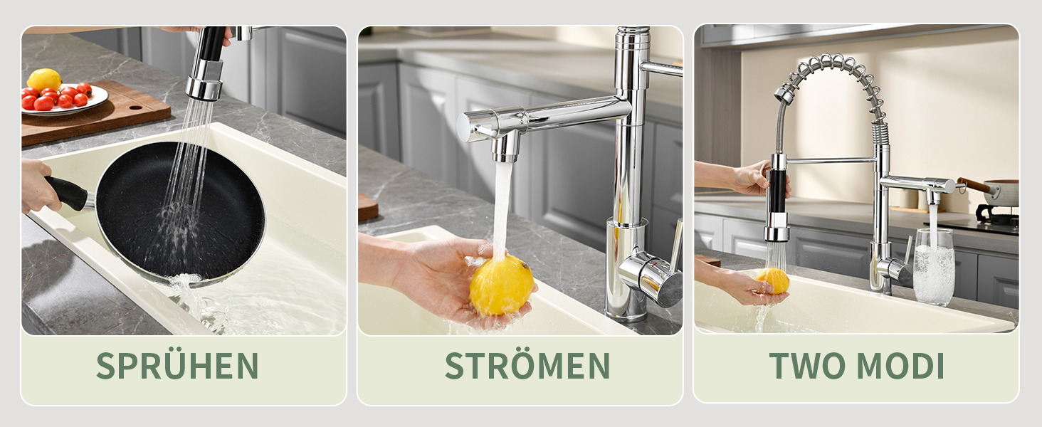 Кухонний змішувач з витяжною лійкою, 360° обертання, 2 режими, нержавіюча сталь, преміум-якість