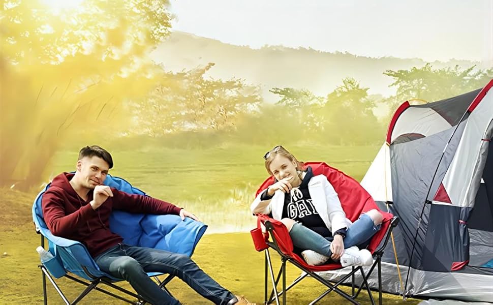 Крісло кемпінгове розкладне High Point Sports Moonchair XXL (до 150 кг) синій - з підсклянником для кемпінгу, саду, відпочинку