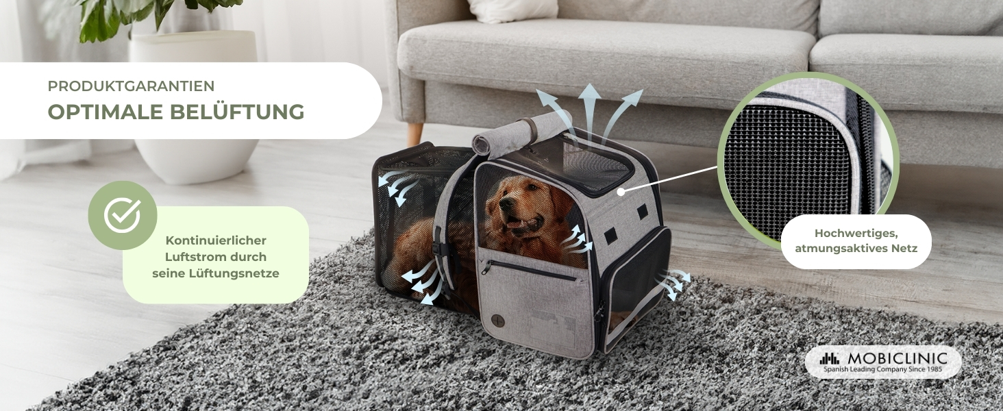 Рюкзак-переноска для котів та собак Mobiclinic® Pets, складаний, з вентиляцією, кишенями для їжі та аксесуарами, регульований, 37x29x37x5 см