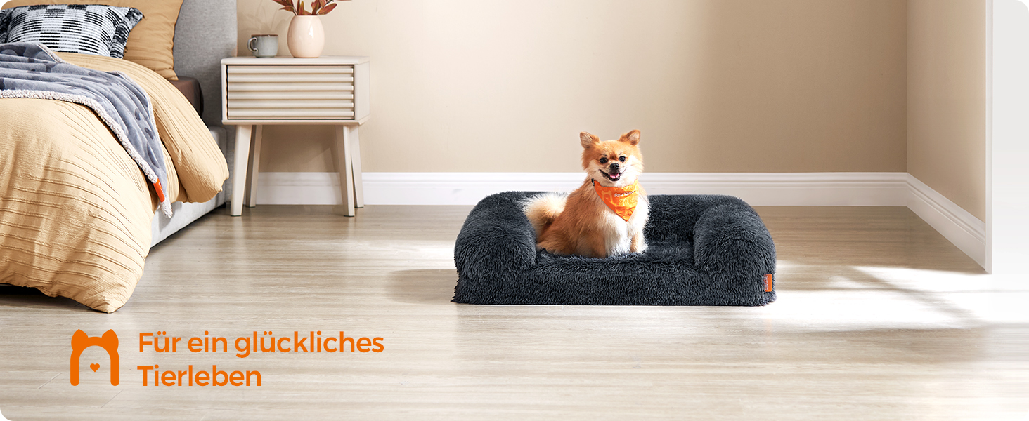 Feandrea FluffyHug Dog Bed, Dog Cushion Size XL, Dog Mat for Medium and Large Dogs, Dog Sofa with Ruffled Foam, Removable and Washable Cover, 106 x 80 x 23 cm, Ombré Gray PGW233G01 (M (76 x 58 x 23 cm), dark gray)
