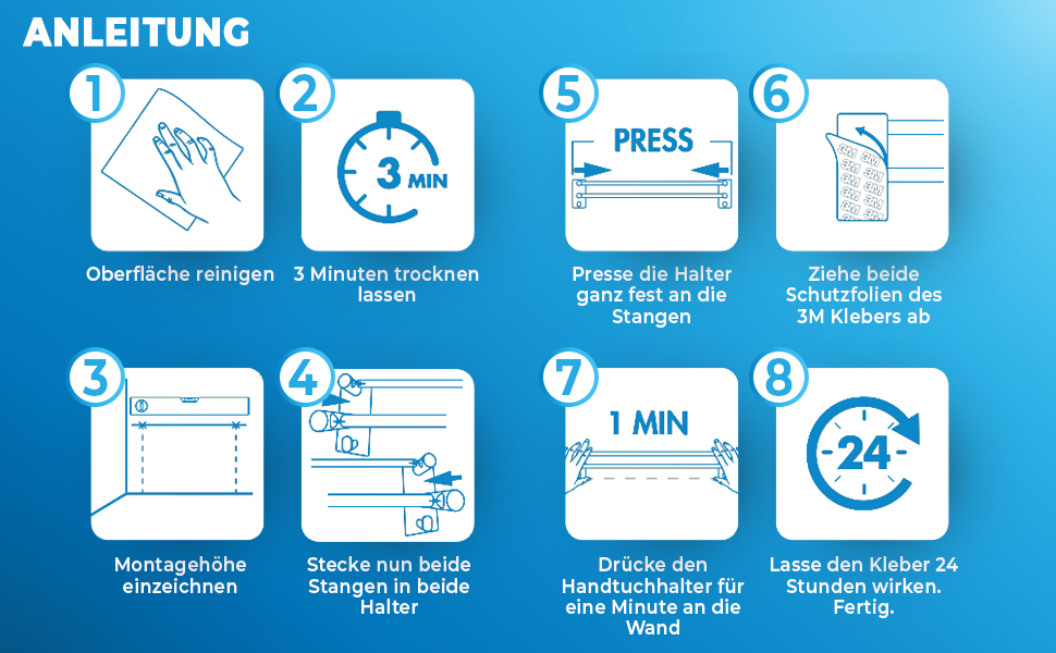 Тримач для рушників без свердління 60 см, нержавіюча сталь, для ванної кімнати, душової кабіни, кухні. В комплекті 2 гачки. Срібний колір