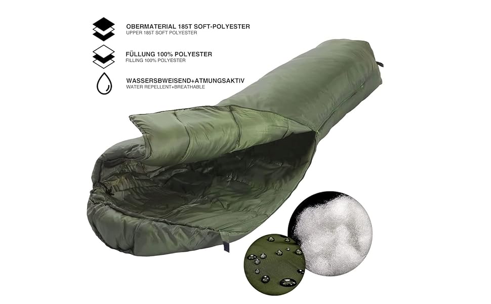 Сплячий мішок Mumiensack Thermo 3-сезонний High-Tech з мікрофібри до -13°C; Легкий, компактний, теплий (Оливковий зелений)