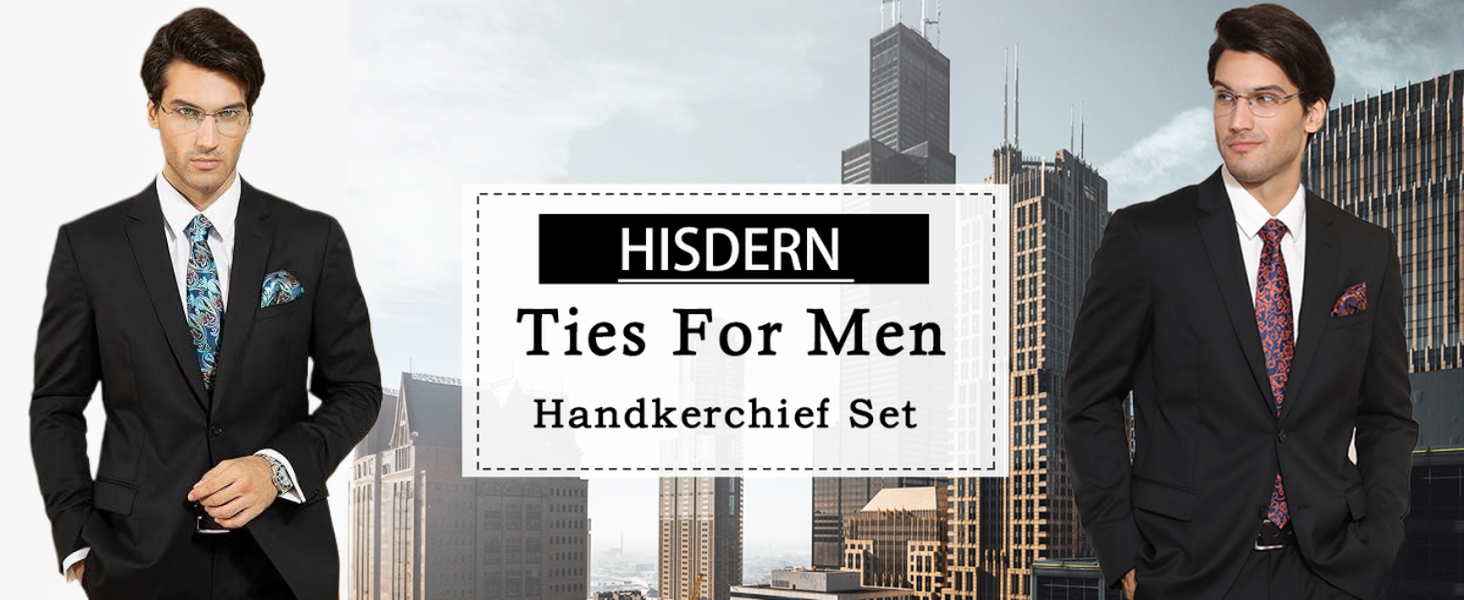 Краватка для чоловіків HISDERN з кишеньковим хустинкою, патерн пейслі, формальний стиль, класична краватка та комплект кишенькових хустинок для чоловіків, N-Зелений-2