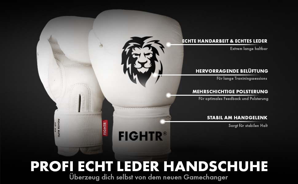 Боксерські рукавички FIGHTR® Pro з натуральної шкіри | для чоловіків та жінок | бокс, ММА, муай-тай, кікбоксинг, бойові мистецтва | 10, 12, 14 | з сумкою (12 oz, Off White)