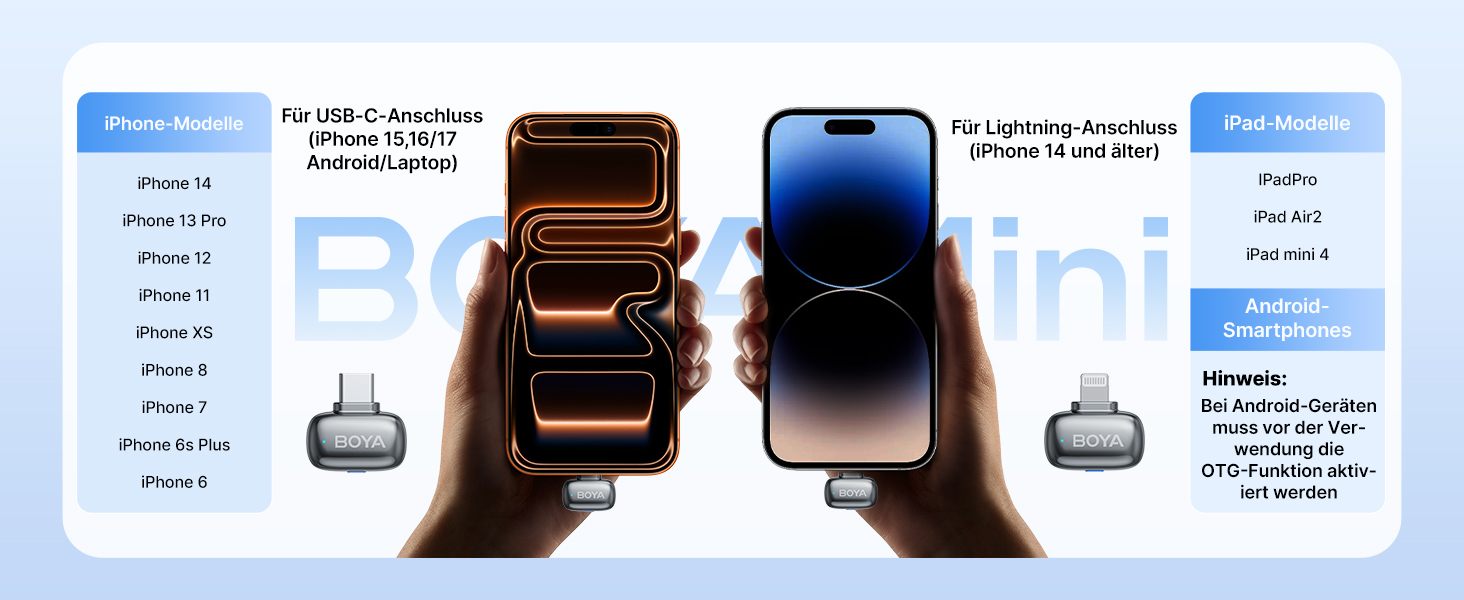 BOYA MINI 2: Портативний мікрофон з USB-C, 48kHz/24Bit, 100м, 30год, для iPhone, Android, Vlogging, YouTube, інтерв'ю (Space Silver)