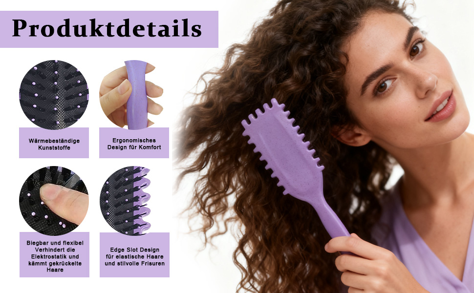 Браш для створення локонів Lockenbürste, фіксуюча щітка для укладки волосся, розпушувач для жінок (фіолетовий)