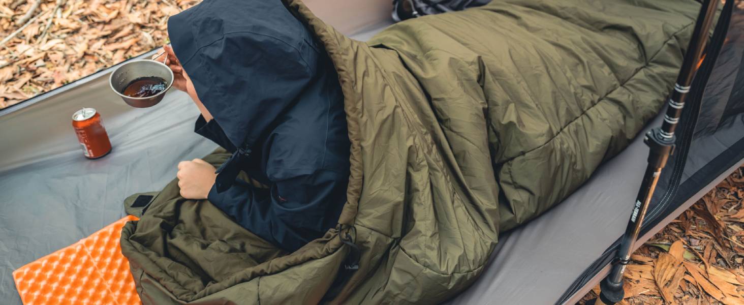 Сплячий мішок OneTigris для кемпінгу та подорожей: компактний, ультралегкий, 3 сезони, температурний режим -15°C до 8°C, матеріал: м'який, кокон, зелений