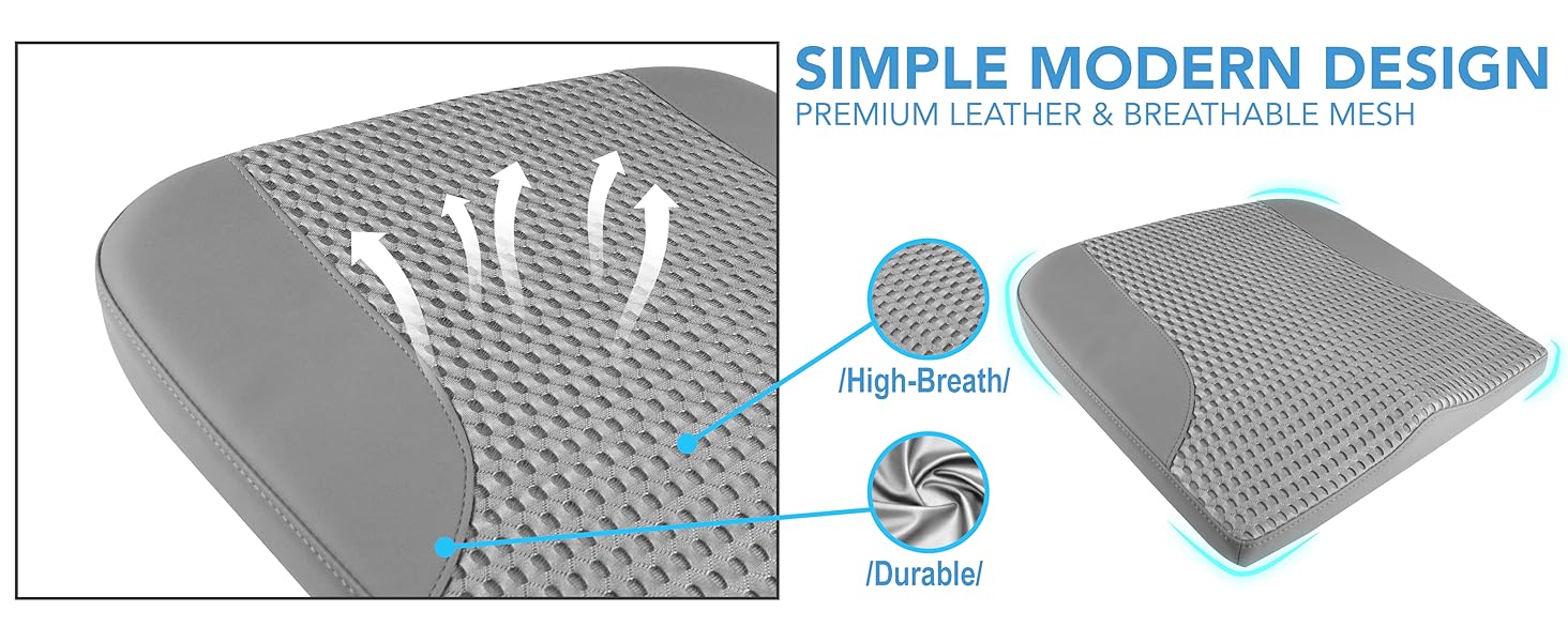 Подушка для сидіння в авто з Memory Foam для спини та куприка, шкіряна, 4D сітка, темно-сіра