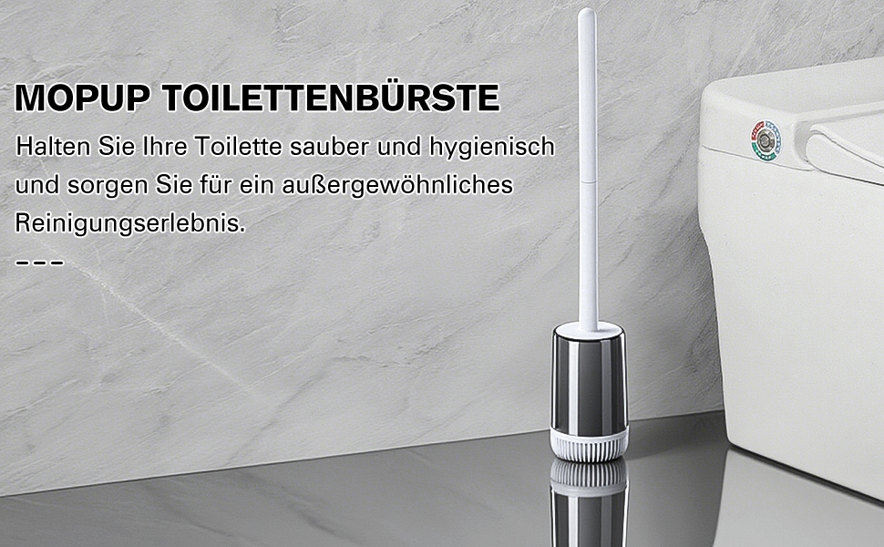 Силіконова щітка для унітазу MOPUP з тримачем, без свердління, швидковисихаюча, витокозахисна (біла)