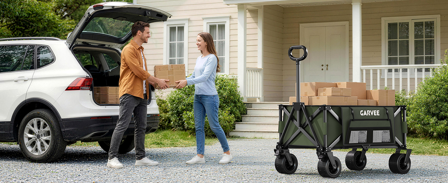 Візок-теліжка складний GarveeLife XXL 200L, 200 кг, гальма, колеса 20 см для пляжу, кемпінгу, саду, чорний