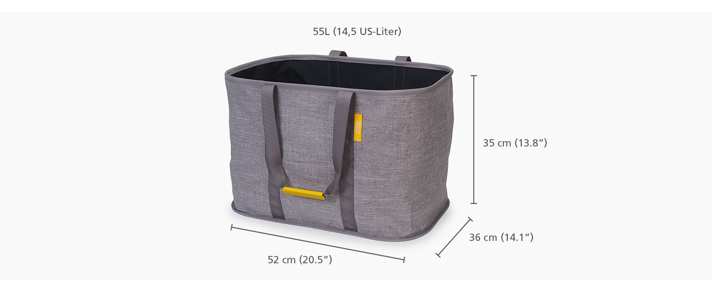 Joseph Joseph Hold-All Collapsible 55L Laundry Basket Bag, Durable Fabric, Moisture-Resistant, Grey