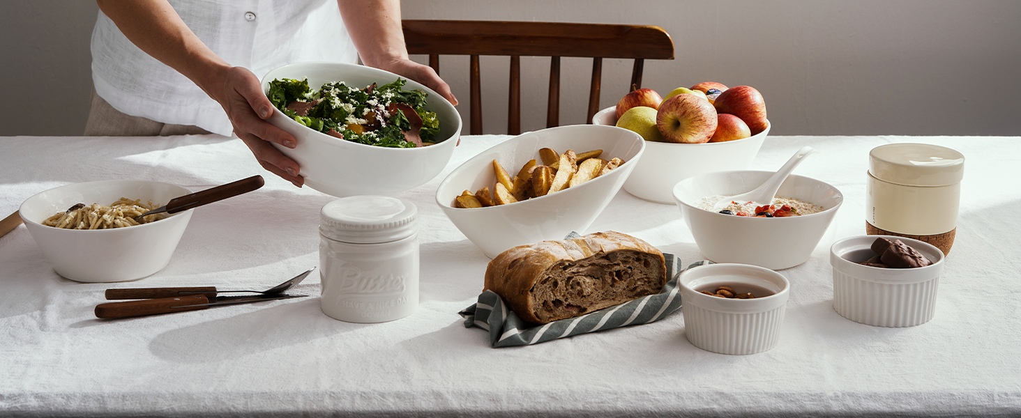 Набір супових мисок DOWAN 1100 мл (4 шт.) - білі керамічні миски для супу, каші, пасти, Φ18 см, стікшільні