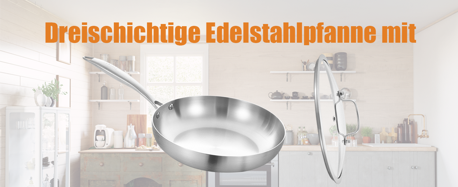 Набір сковорідок Inqibee з нержавіючої сталі (24 см & 26 см) - для всіх плит, включаючи індукційні, сумісний з духовкою, можна мити в посудомийній машині