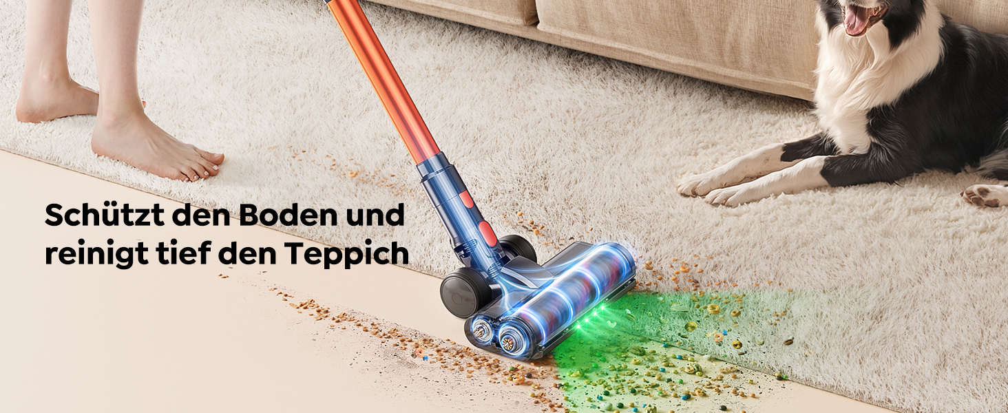 Бездротовий пилосос Fieety з акумулятором, 600W, 50kPa, 65 хв роботи, док-станція на стіні, ароматерапія, автоматичний режим, сенсорний дисплей, висувний шланг 1 м для твердих поверхонь, килимів, шерсті тварин та авто