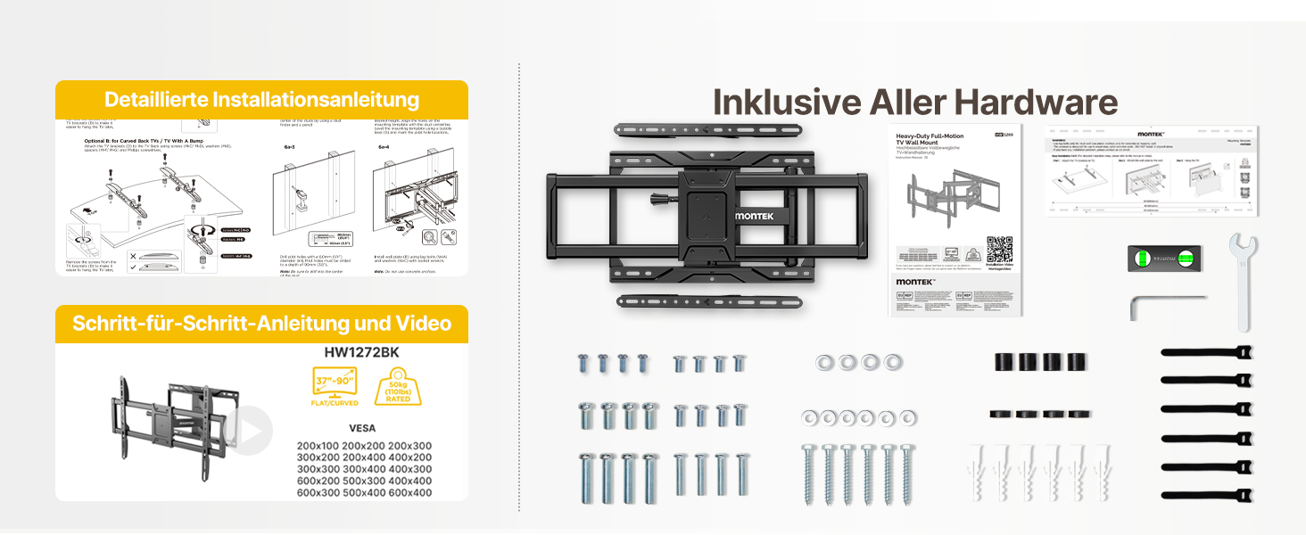 Кріплення для телевізора monTEK Full Motion з регулюванням, 37-84 дюйми, до 50 кг, VESA 600x400 мм, для дерев'яних підставок