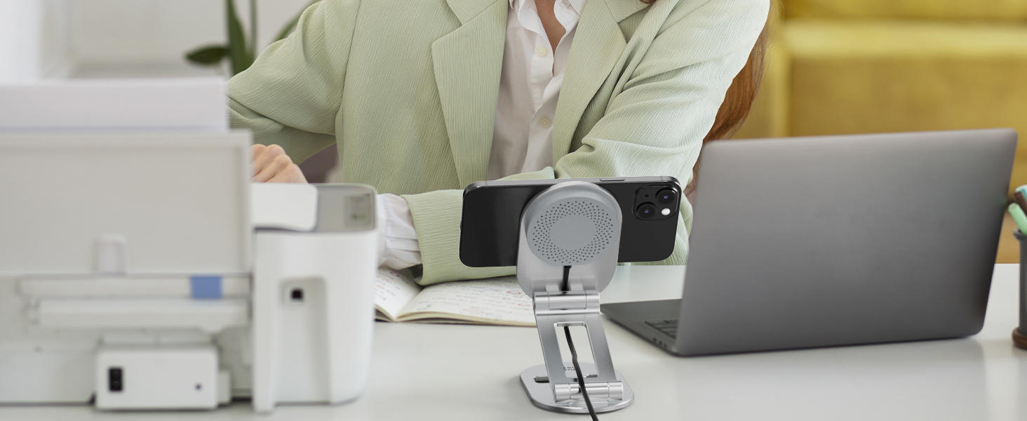 Магнітна бездротова зарядна станція Minthouz 20W USB-C: регульована підставка з алюмінію для iPhone 16, 15, 14, 13, 12 та AirPods Pro
