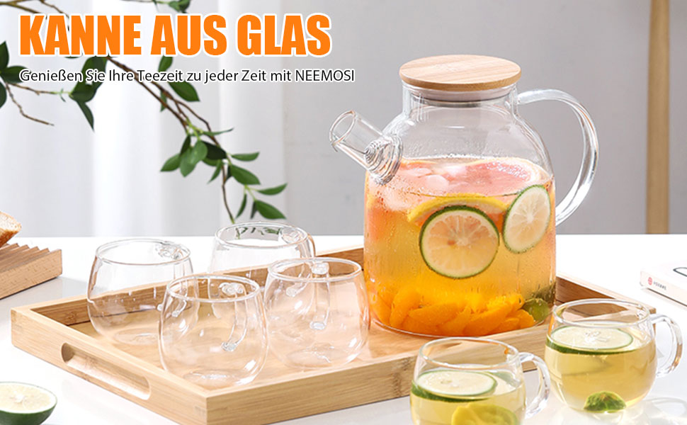 Скляний чайник з ситечком 1800 мл з дерев'яною кришкою, термостійкий боросилікатний чайник для квіткового чаю та соків