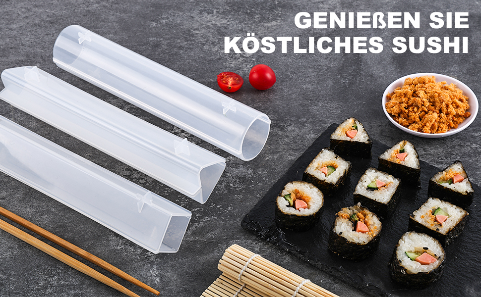 Набір для приготування суші: 3 форми, ролер, бамбукова килимок, палички. DIY для початківців та сім'ї