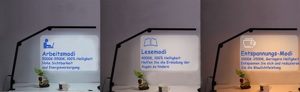 LED лампа EYOCEAN для столу з регульованою яскравістю та двома джерелами світла, архітекторська лампа для офісу, 15W, захист очей, кріпиться на стіл