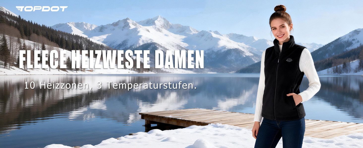Електрична гріюча жилетка Topdot для жінок з флісу з Powerbank 7.4V 16000mAh, 10 зон нагріву, 3 температурні режими, для велоспорту, кемпінгу та outdoor-робіт, чорна, розмір M