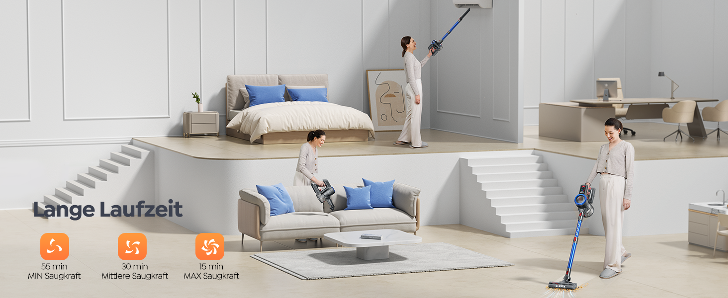 Бездротовий пилосос BuTure VAC 450W, 38000Pa, з зарядкою від підлоги, 55 хв роботи, потужний, з сенсорним екраном, для підлоги та килимів, з контейнером 1,5 л