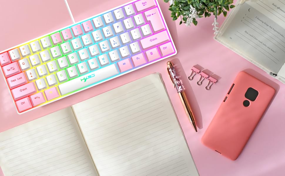 Комплект ігрового аксесуара 4 в 1: Клавіатура, миша, навушники та килимок для миші. Біло-рожевий