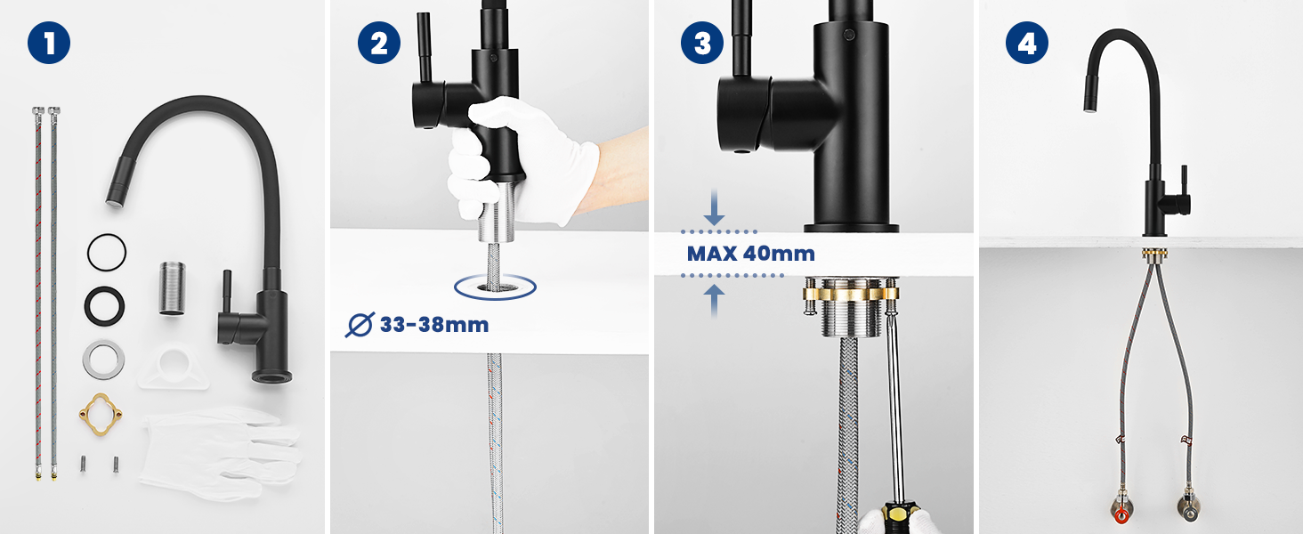 Змішувач кухонний CECIPA SOFETIY SERIE (Чорний) з гнучким виливом 360°, для високого тиску, з 2 режимами струменя, з нержавіючої сталі, для раковини